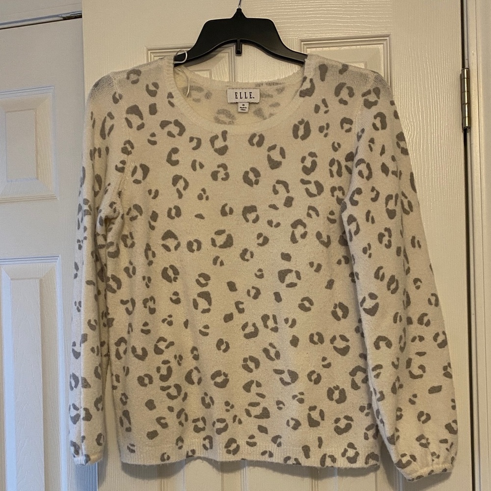 Elle Cream and Gray Leopard Print Sweater